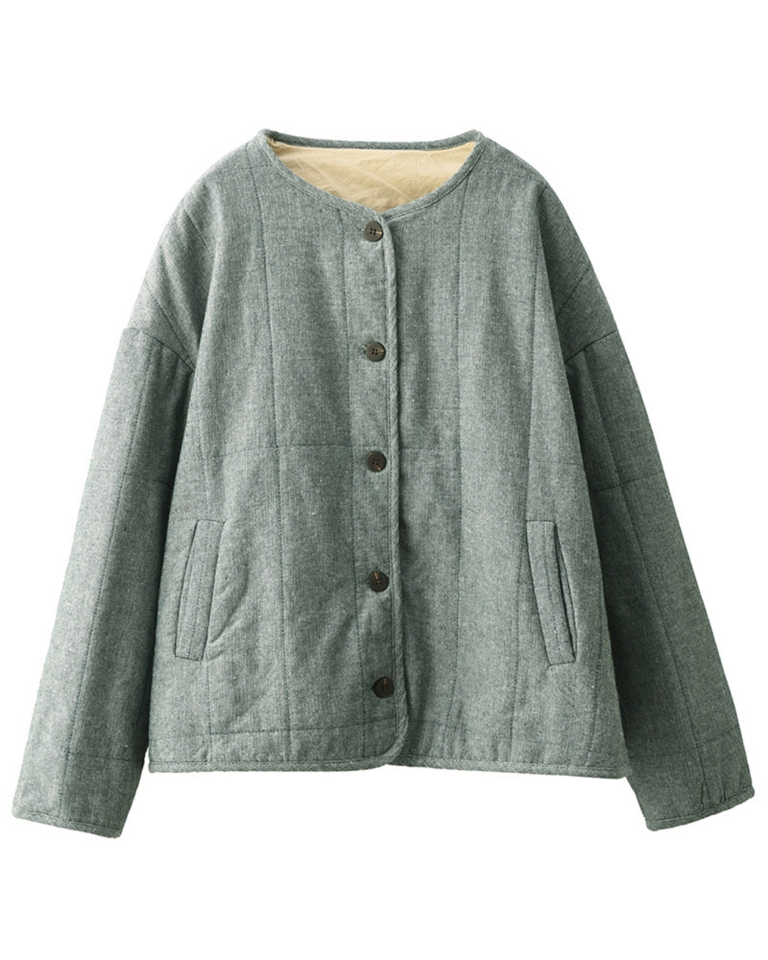 ソフトタッチキルトノーカラーショートジャケット 2772