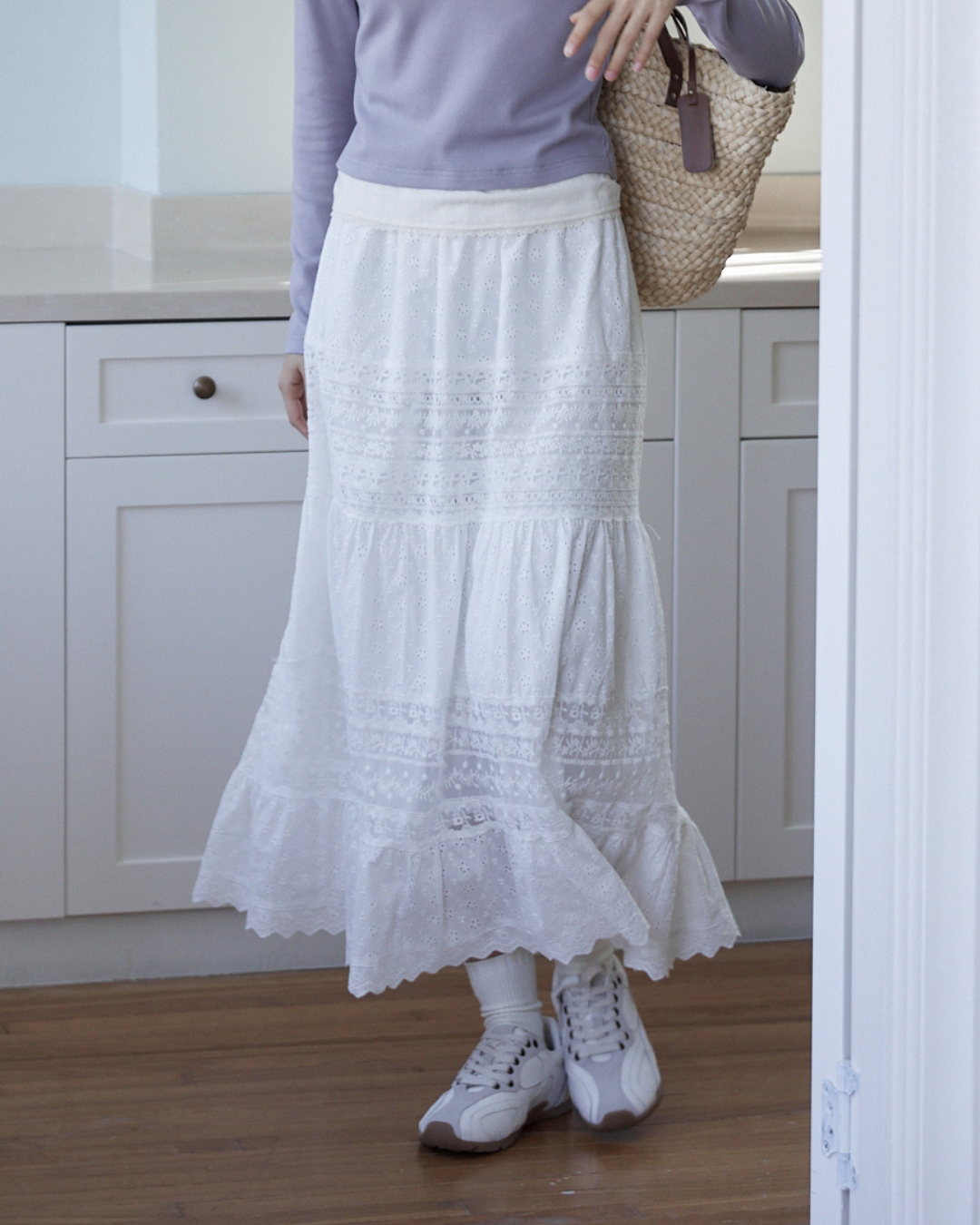 ハイウエスト刺繍フレアロングスカート 2226