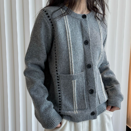 ラウンドネックラインニットカーディガン 1766