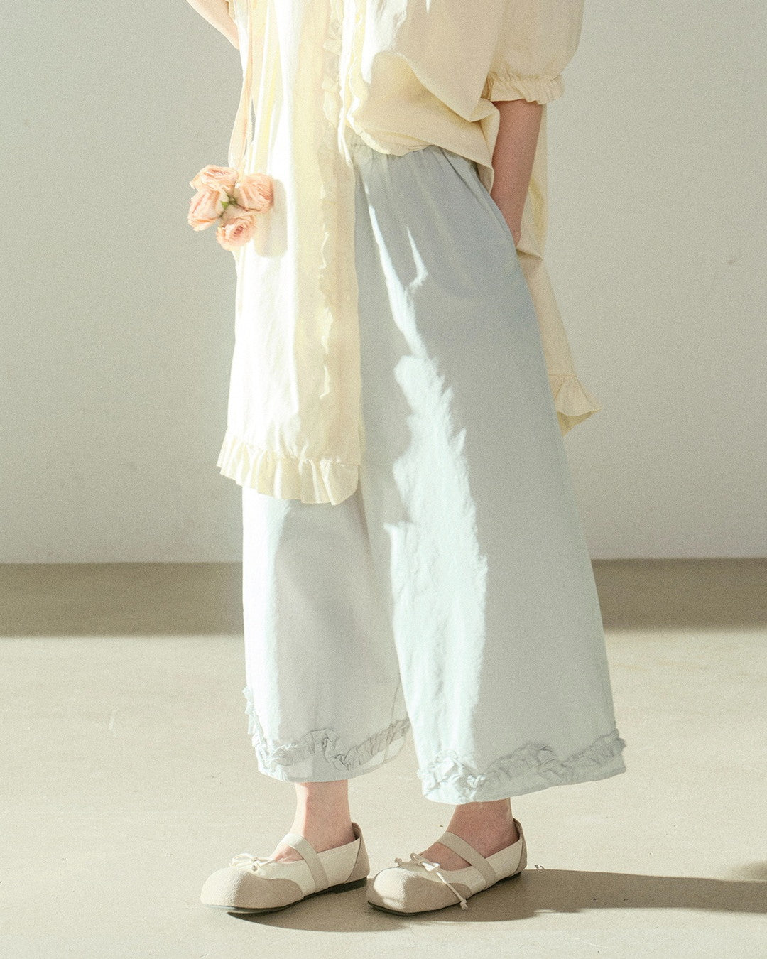 ハイウエストフリルワイドクロップドパンツ 2328