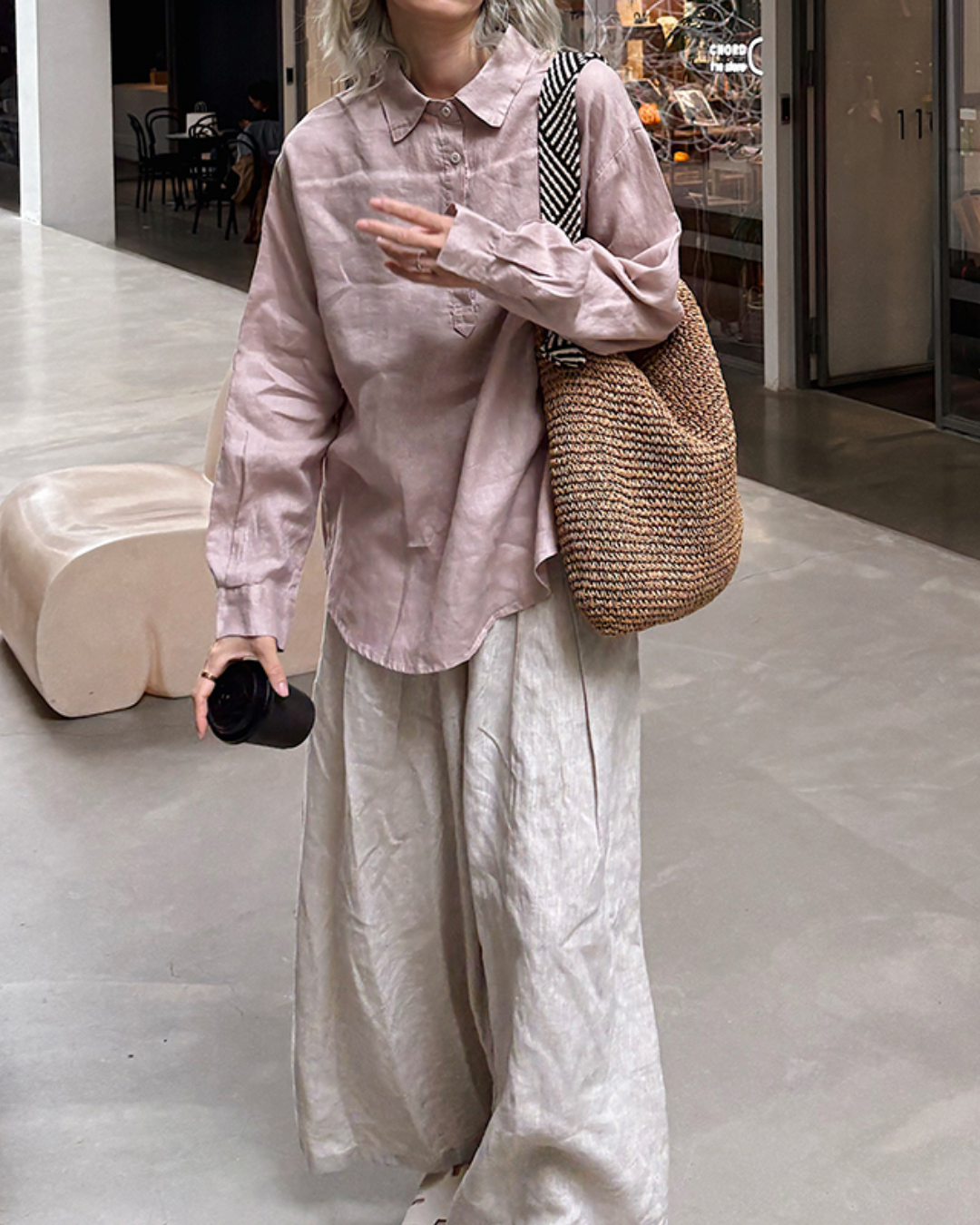 ナチュラルファブリックポロロングシャツ 2720