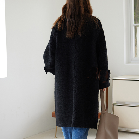 ノーカラーフリースロングコート 1614