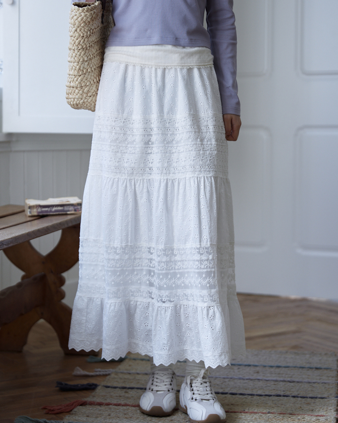 ハイウエスト刺繍フレアロングスカート 2226