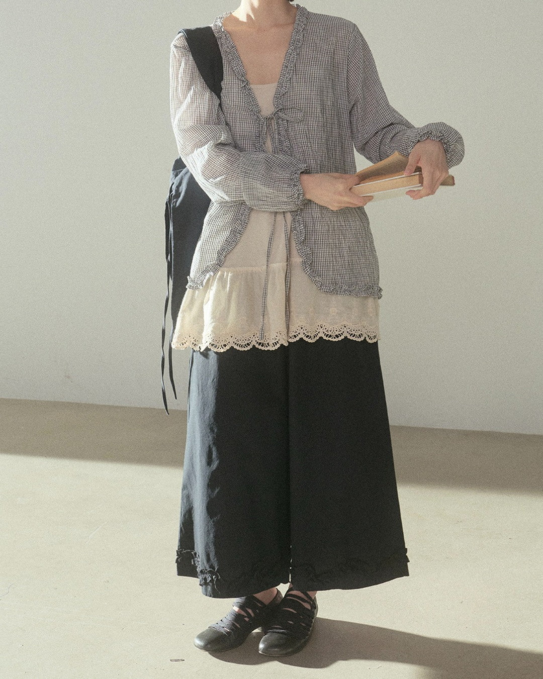ハイウエストフリルワイドクロップドパンツ 2328