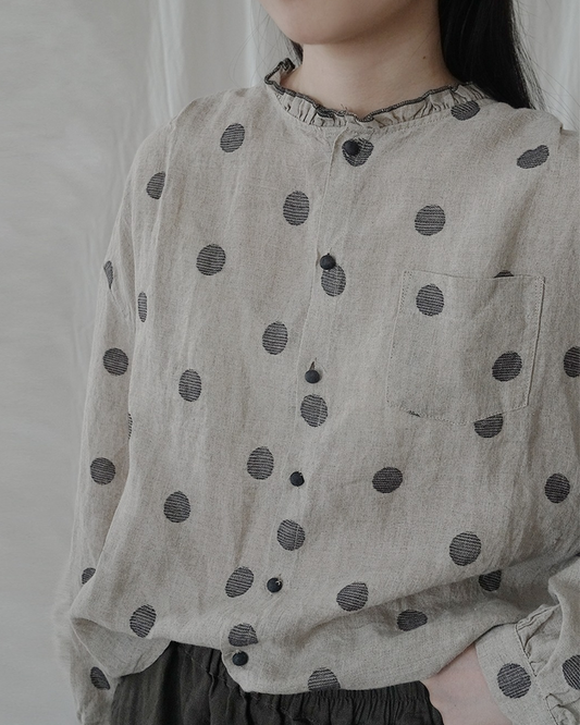 フリルネックダスキードットブラウス 2679