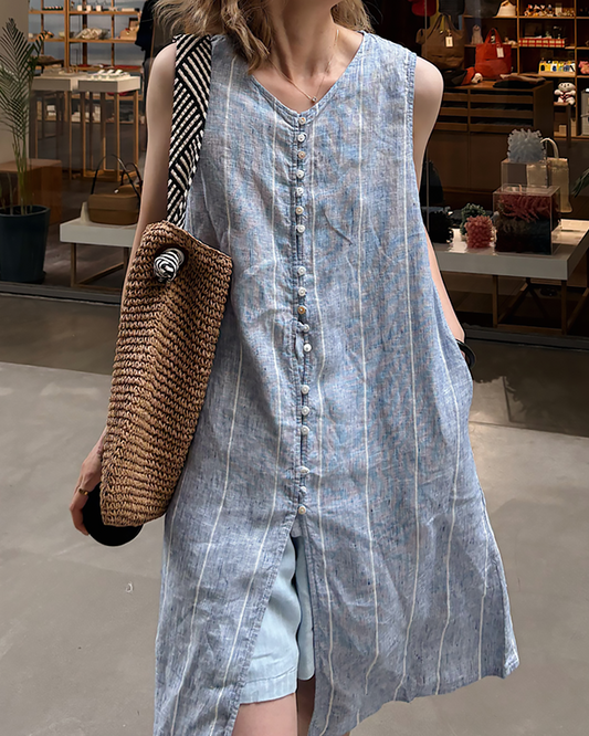 Vネックノースリーブロングベストワンピース 2590