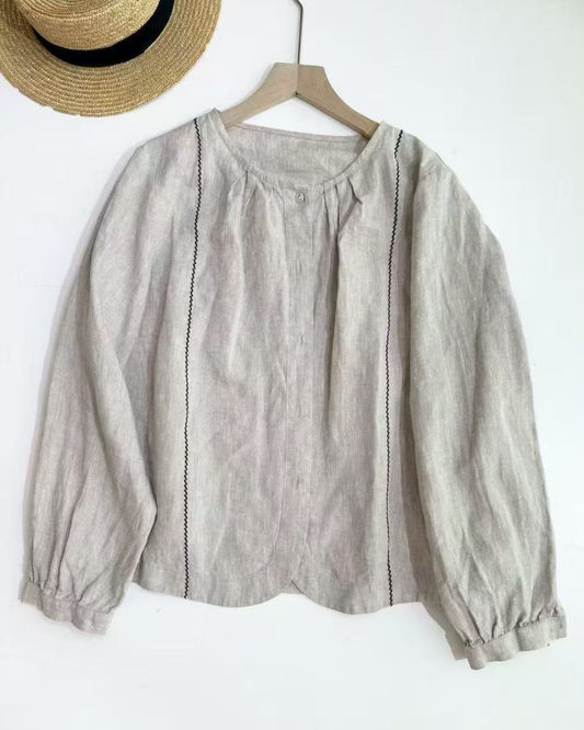 ナチュラルファブリックステッチディテールブラウス 2708