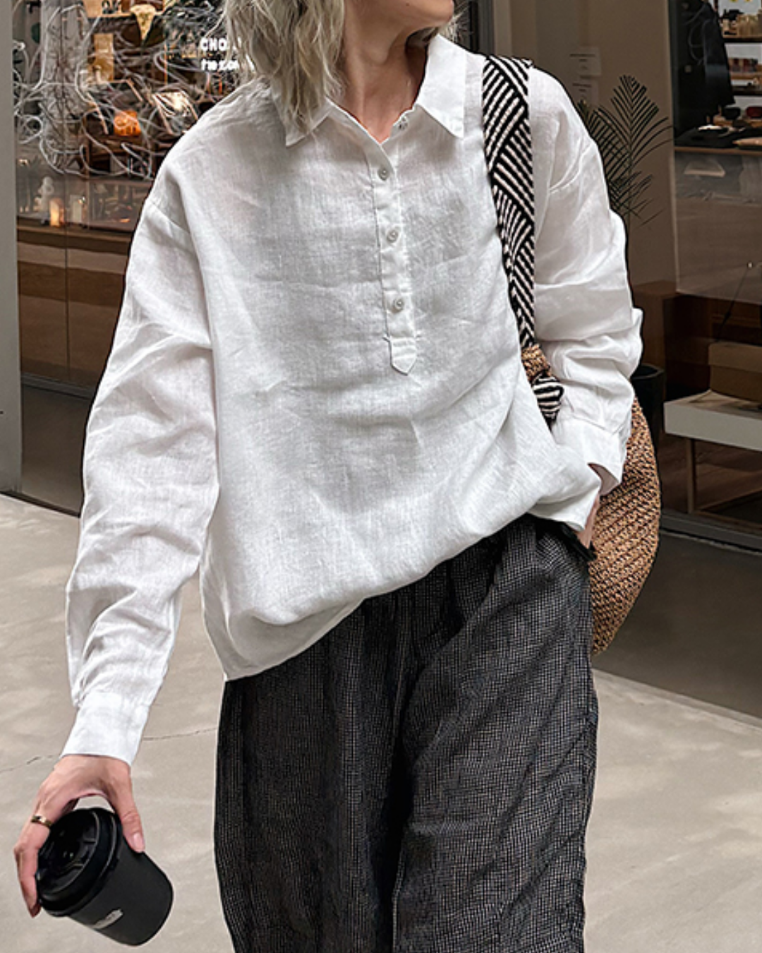 ナチュラルファブリックポロロングシャツ 2720