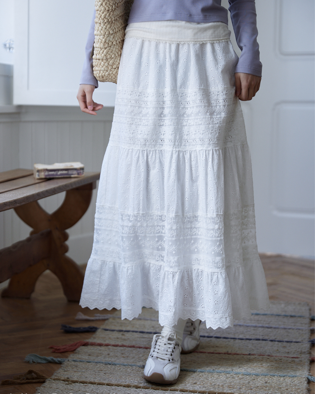 ハイウエスト刺繍フレアロングスカート 2226