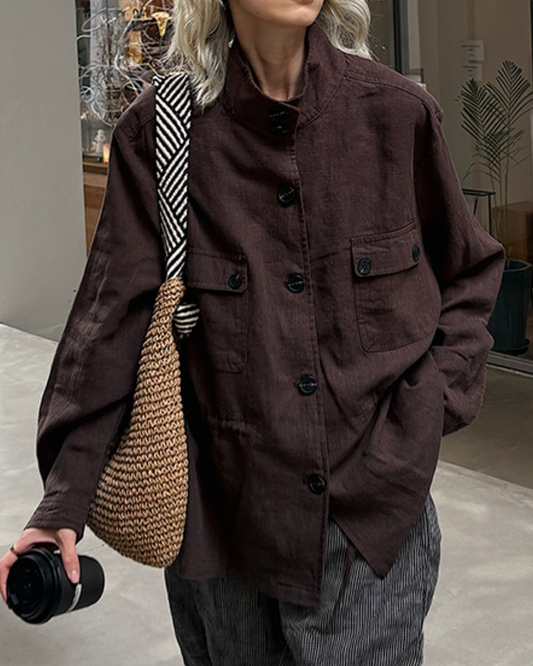 スタンドカラーミリタリーテイストナチュラルファブリックコート 2719