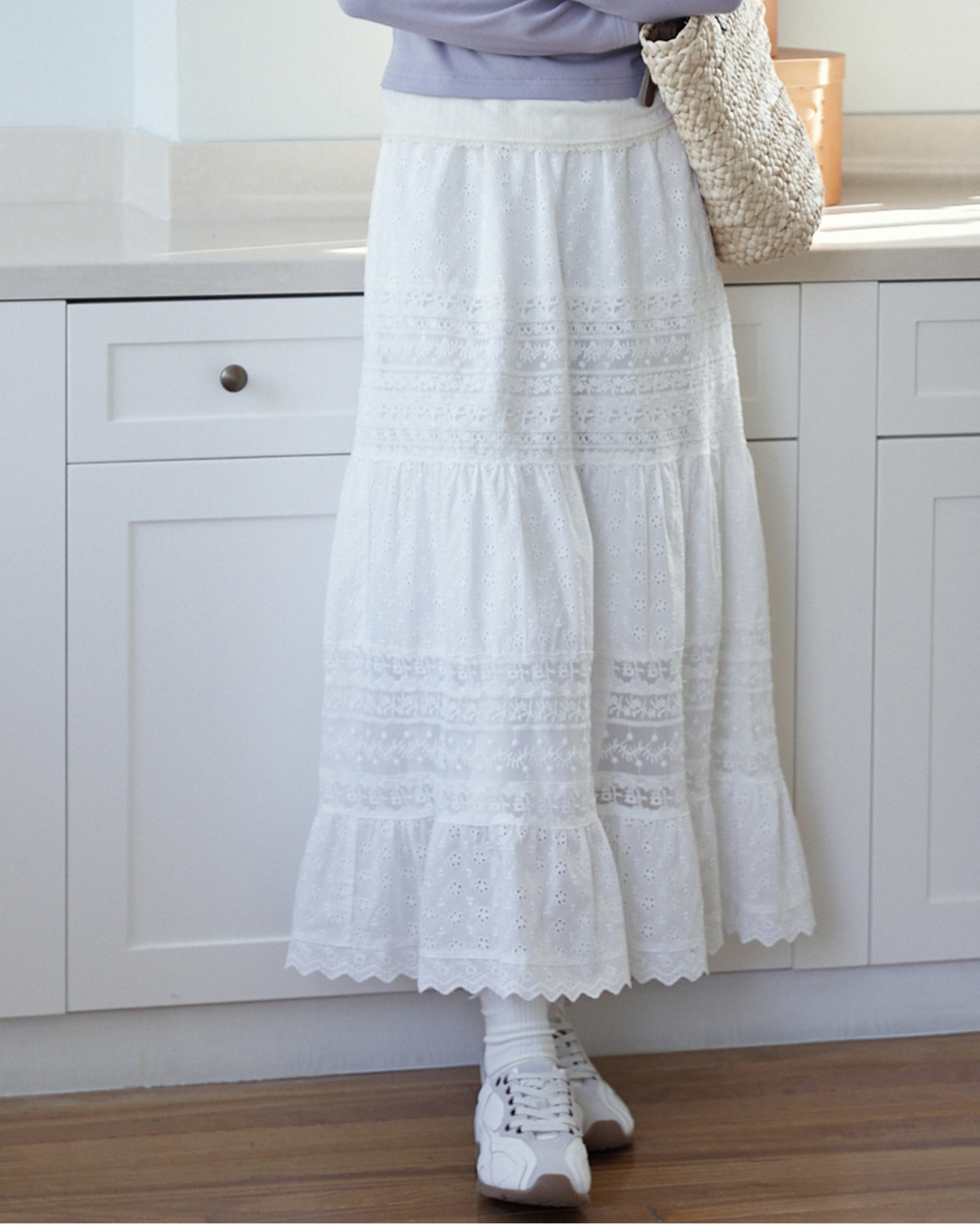 ハイウエスト刺繍フレアロングスカート 2226