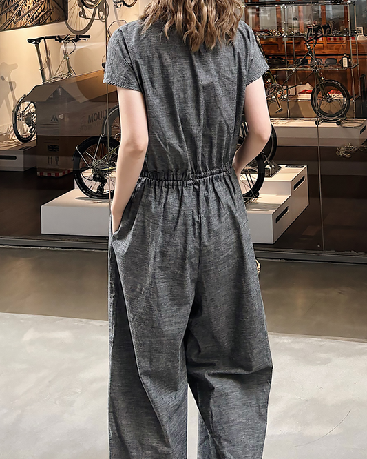 バンドカラーギャザーウエストオールインワン 2641