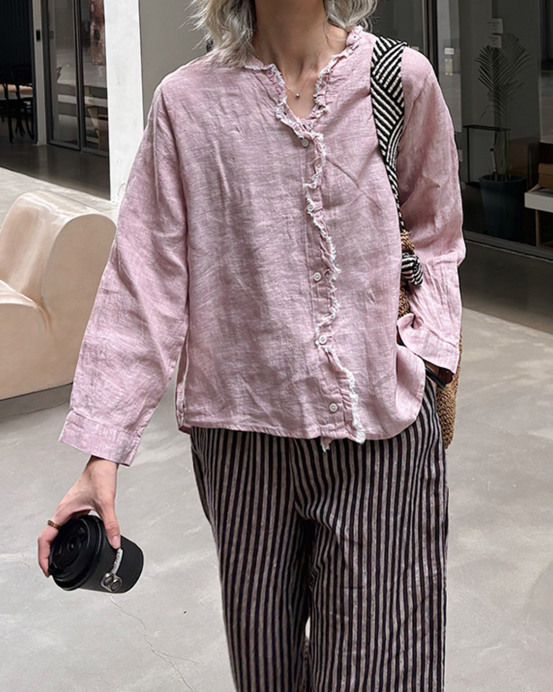 フリンジVネックブラウス 2703