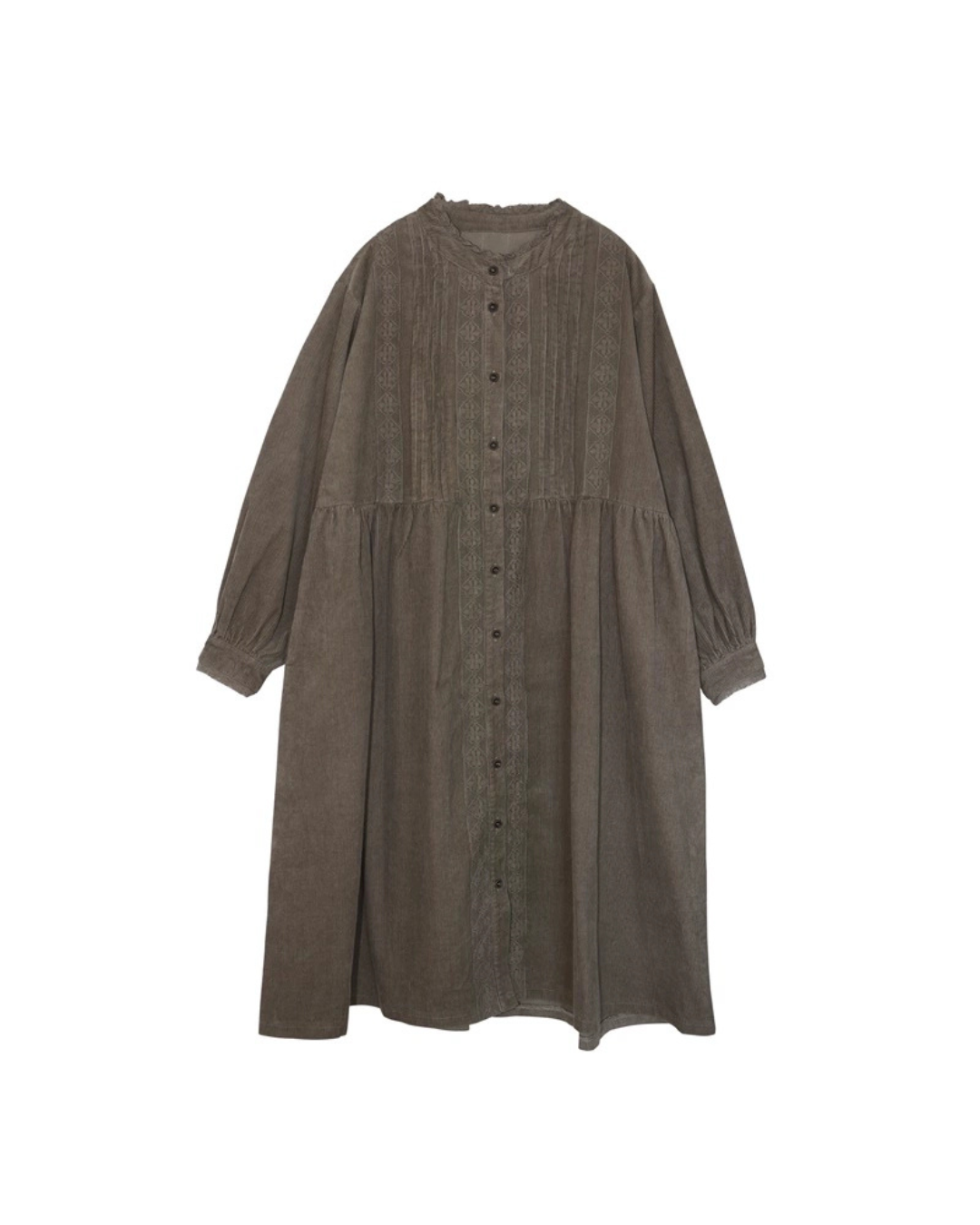 フリルネックコーデュロイレースラインワンピース 2758