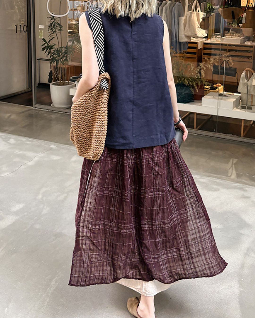 シアーチェックレイヤードディテールロングスカート 2859