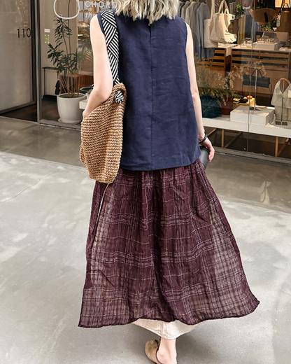 シアーチェックレイヤードディテールロングスカート 2859