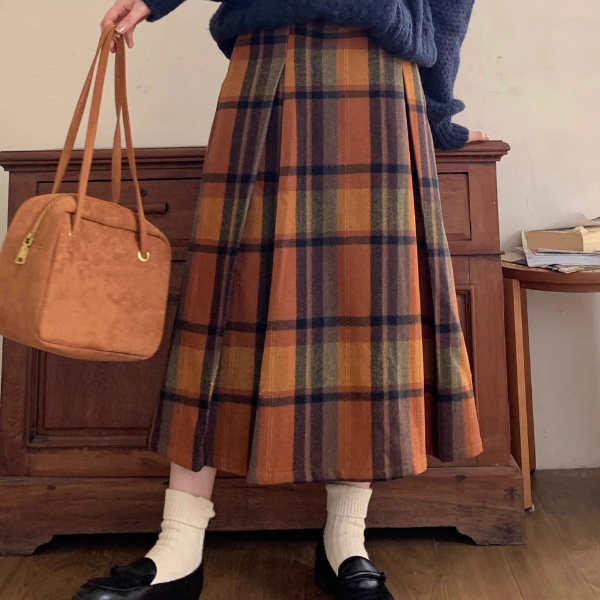 ハイウエストミモレチェックスカート 1485