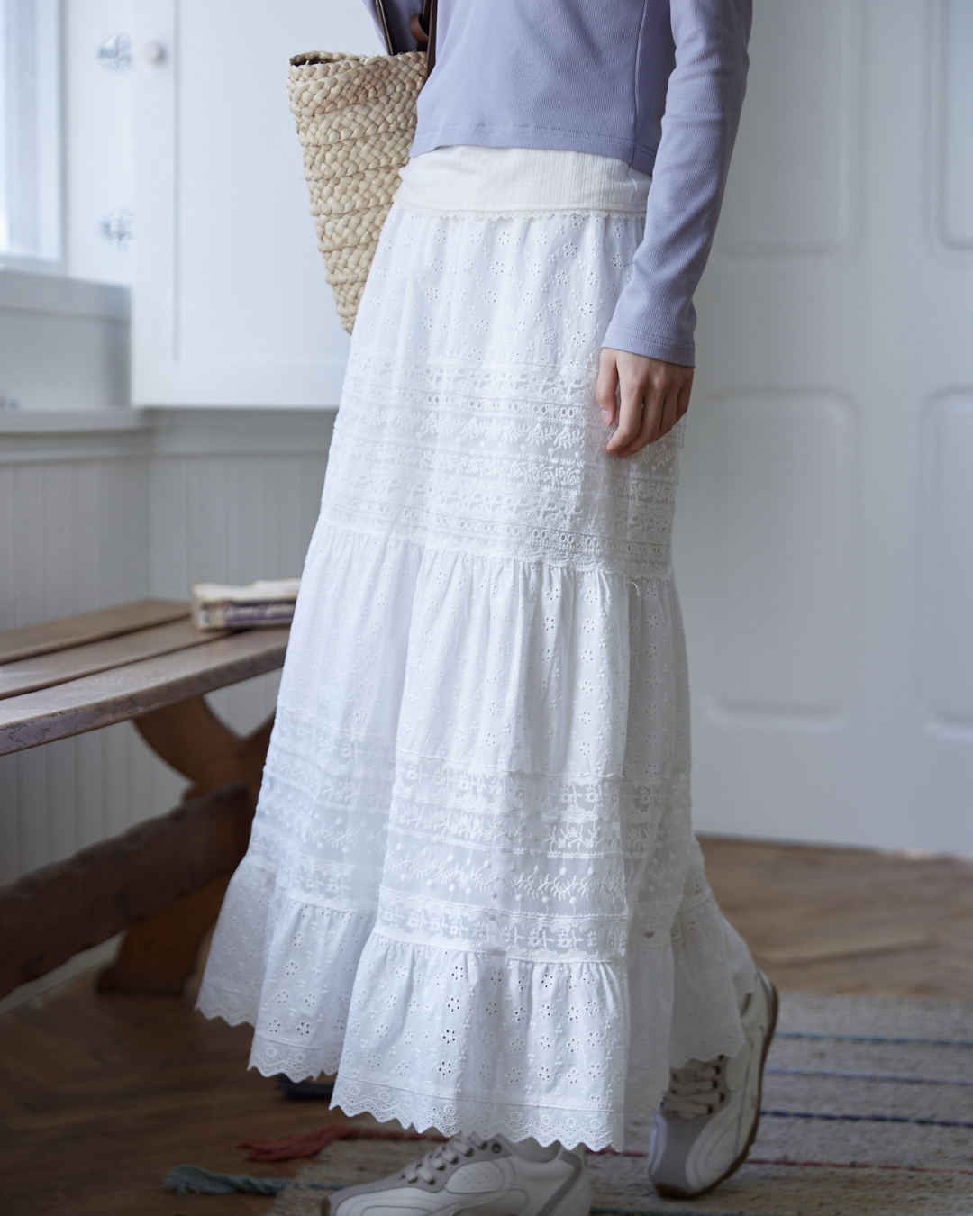 ハイウエスト刺繍フレアロングスカート 2226