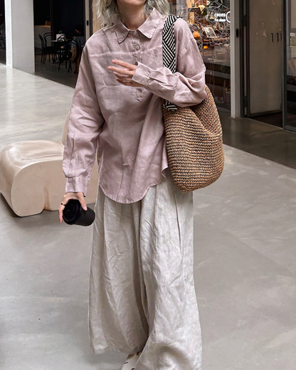 ナチュラルファブリックポロロングシャツ 2720