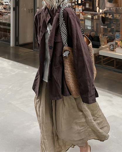 スタンドカラーミリタリーテイストナチュラルファブリックコート 2719