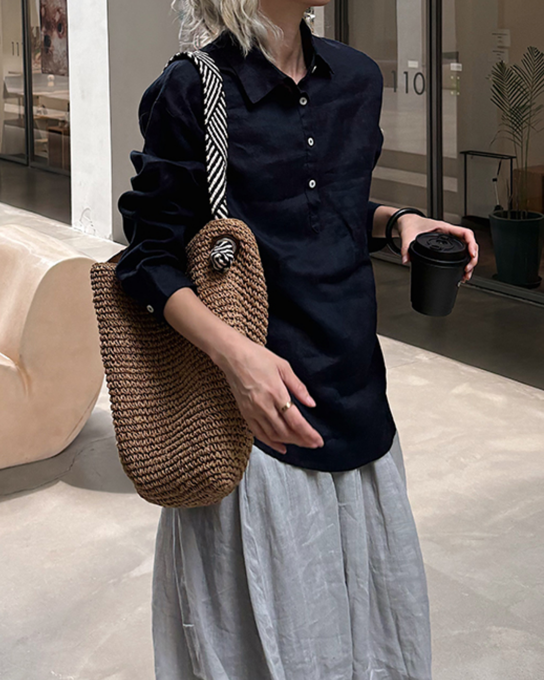 ナチュラルファブリックポロロングシャツ 2720