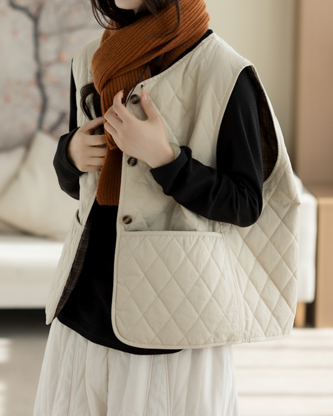 【美品】ピノーレ　キルティング ベスト　サイズ38 ダイヤチェックビッグポケットキルティングベスト 2787 – relaloop