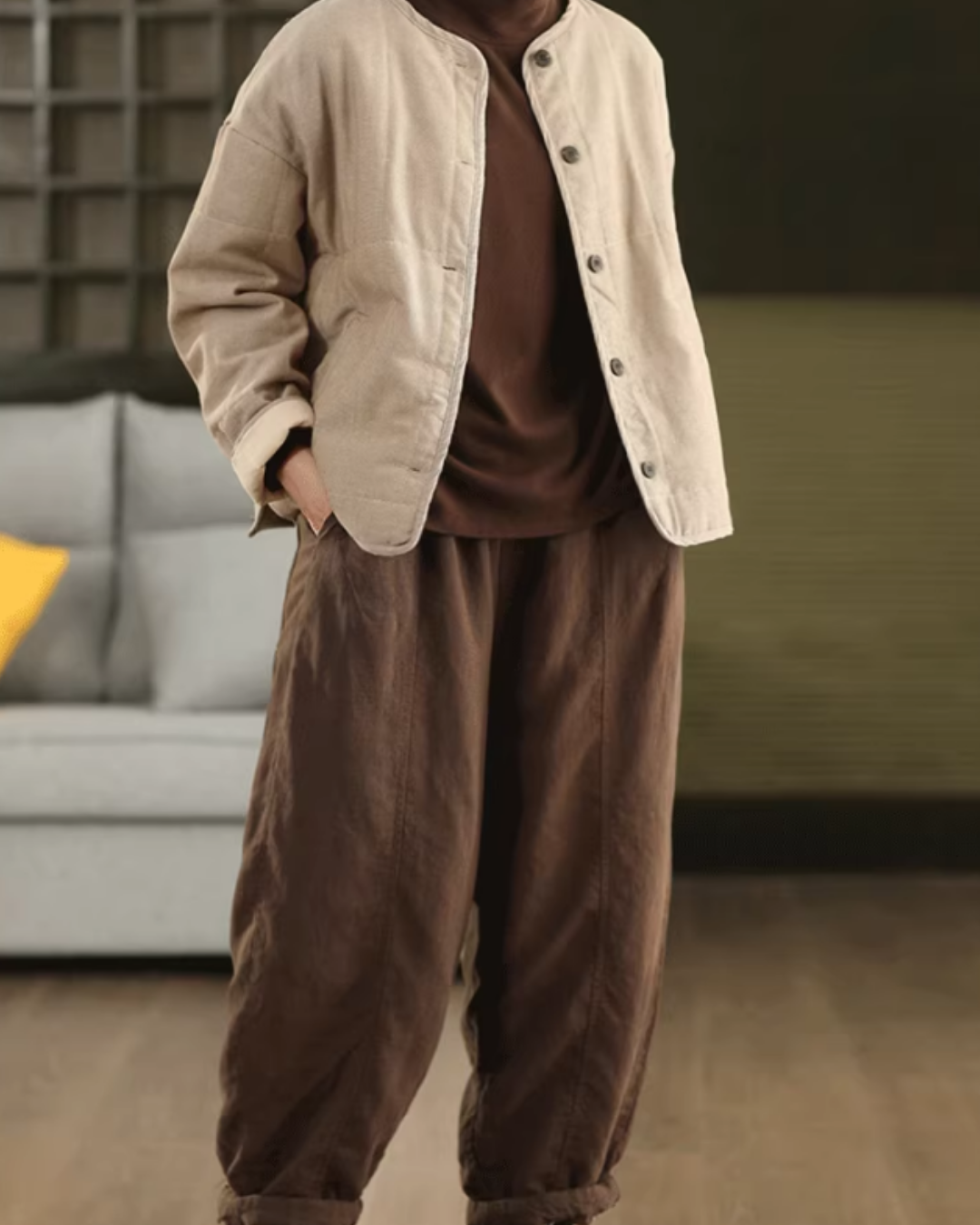 ソフトタッチキルトノーカラーショートジャケット 2772