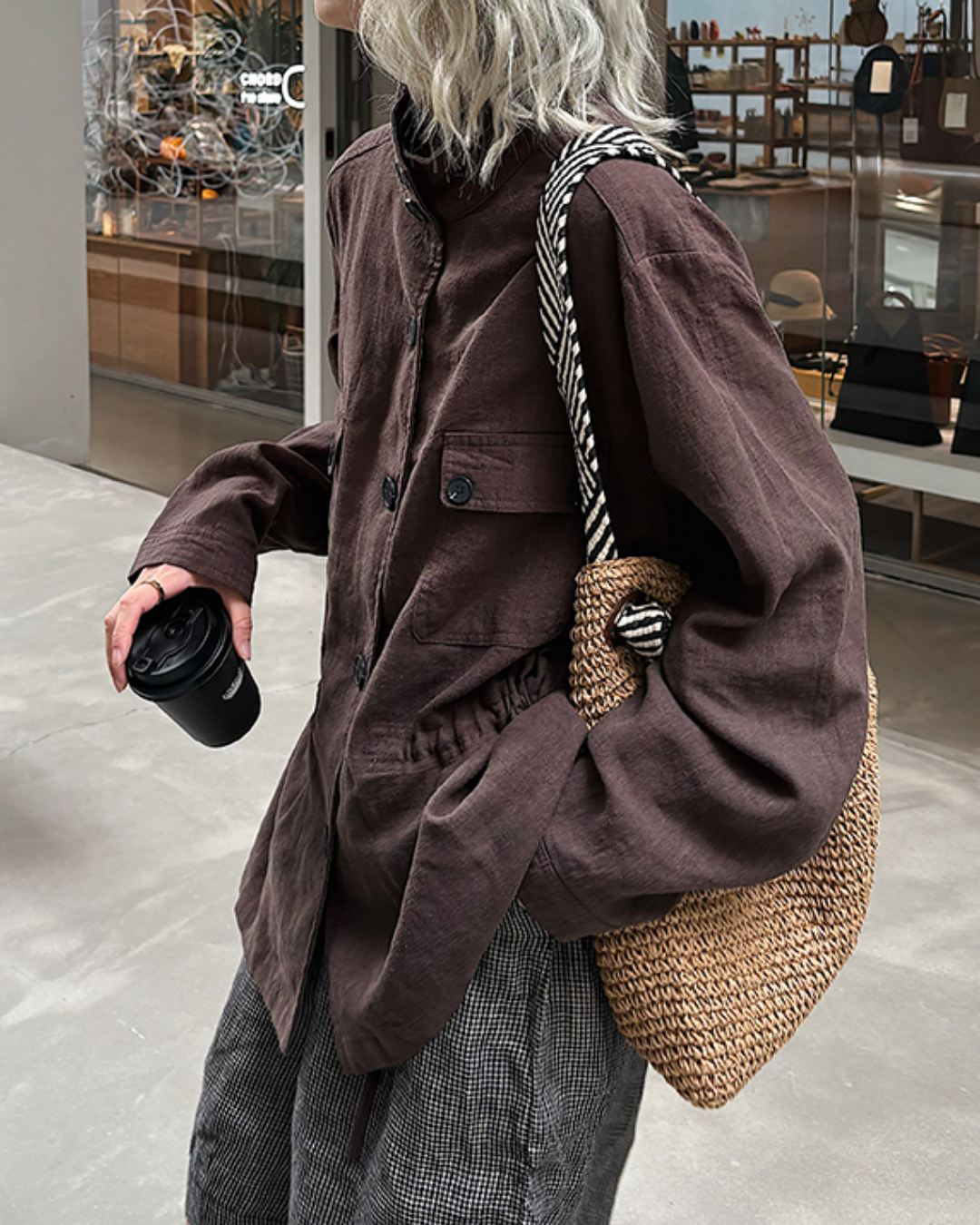 スタンドカラーミリタリーテイストナチュラルファブリックコート 2719