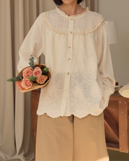 フリルカラードッキング刺繍ブラウス 1929
