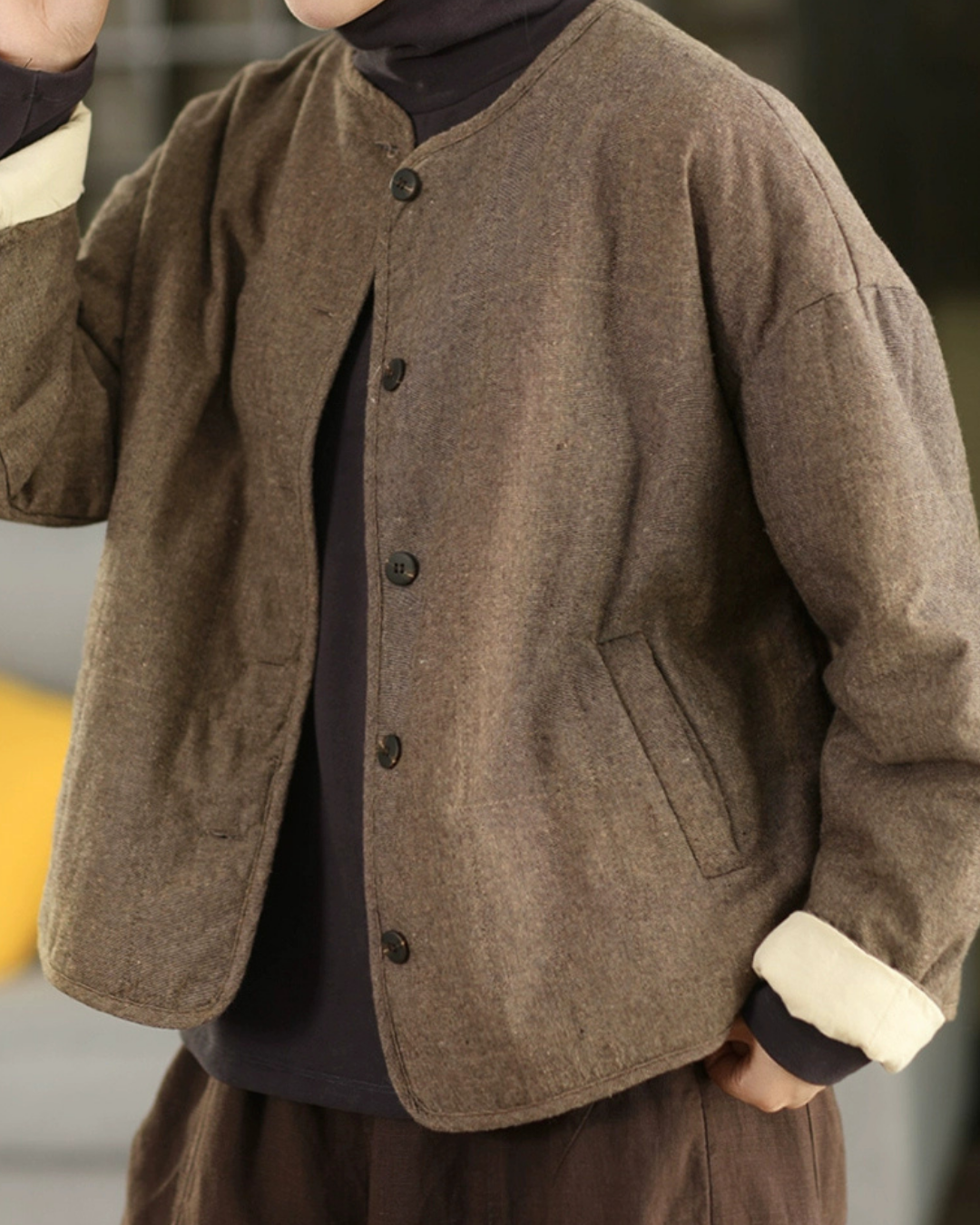 ソフトタッチキルトノーカラーショートジャケット 2772