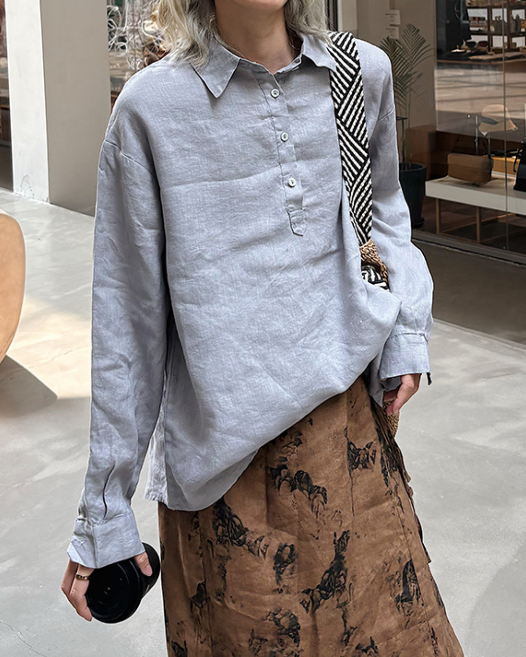 ナチュラルファブリックポロロングシャツ 2720